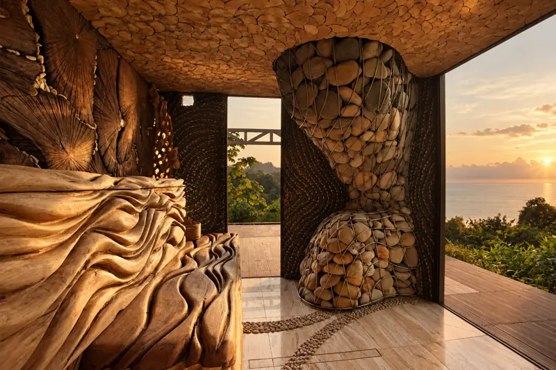 Sculpted entrance, Shanti Spa