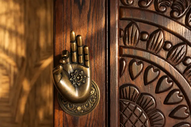 Carved door, Shanti Spa